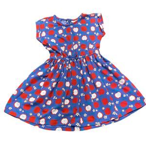 Cynthia Rowley Girls Apple Print Dress‎ Blue Red Short Sleeve Size M (7/8)